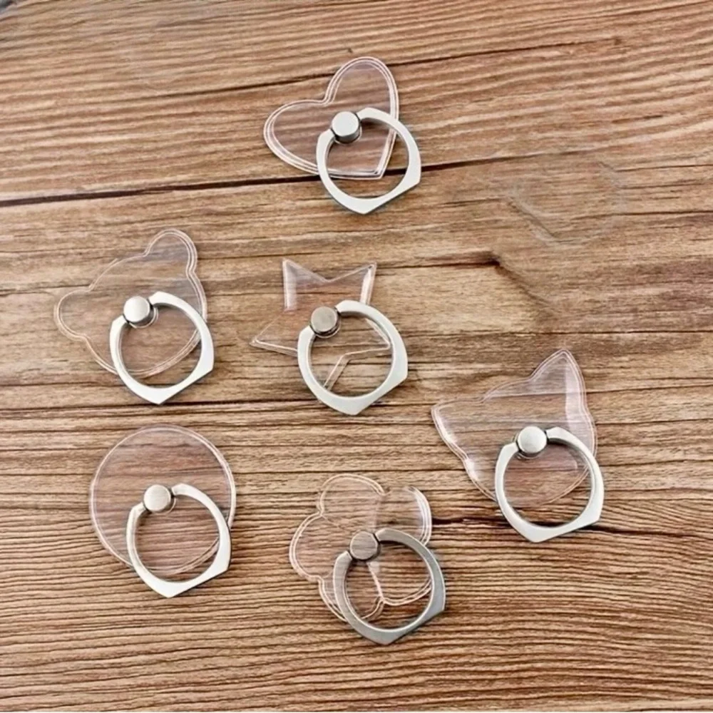 6-Pack Clear Transparent Phone Ring Holder Grip Stand Cute Shapes Kickstand Set